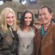 Accesshollywood.com’s Laura Saltman with Katee Sackhoff and George Takai on the set of “The Big Bang Theory”