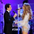 Marc Anthony and Jennifer Lopez share a sweet moment while performing together at The 32nd Annual Carousel Of Hope Ball at The Beverly Hilton hotel in Beverly Hills on October 23, 2010 