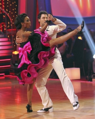 Brandy and Maksim Chmerkovskiy dance a quickstep to the “Friends” theme on “Dancing with the Stars,” Oct. 18, 2010