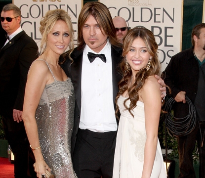 Tish, Billy Ray and Miley Cyrus make it a family affair on the Globes red carpet