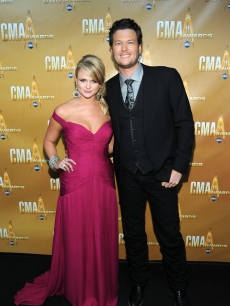 Miranda Lambert and Blake Shelton attend the 44th Annual CMA Awards at the Bridgestone Arena in Nashville, Tennessee, on November 10, 2010 