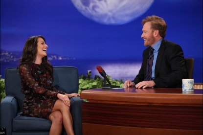 Conan O’Brien welcomes “Glee’s” Lea Michele to the first episode of his new late night show, “Conan,” Los Angeles, Nov. 8, 2010
