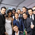 Access Hollywood’s Shaun Robinson with upcoming tour buddies New Kids on the Block and Backstreet Boys at the 2010 American Music Awards held at Nokia Theatre L.A. Live in Los Angeles on November 21, 2010