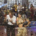 Jennifer Grey and Derek Hough celebrate as Season 11 champions during “Dancing with the Stars: The Results” on November 23, 2010