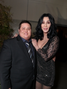 Chaz Bono and Cher pose together at the “Burlesque” premiere at Grauman’s Chinese Theatre on November 15, 2010 in Hollywood