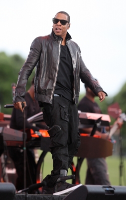 Jay-Z rocks the stage at Mt. Smart Stadium in Auckland, New Zealand, on November 25, 2010 