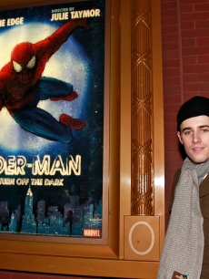 Reeve Carney leaves the theater after the opening night preview of “Spider-Man: Turn Off the Dark” at the Foxwoods Theater in New York City on November 28, 2010