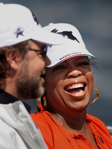Russell Crowe and Oprah Winfrey are spotted sailing on Sydney Harbour in Sydney, Australia on December 13, 2010