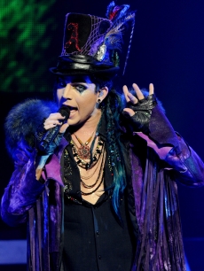 Adam Lambert gets theatrical during his Glam Nation 2010 Tour at Club Nokia in Los Angeles on December 16, 2010 