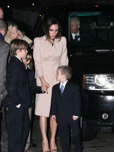 Victoria Beckham arrives with sons Brooklyn, Cruz and Romeo at the BBC Sports Personality Of The Year 2010 Awards at the LG Arena in Birmingham, England, on December 19, 2010 