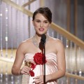 Natalie Portman accepts the award for Best Actress in a Motion Picture Drama for ‘Black Swan’ onstage during the Golden Globes at the Beverly Hilton International Ballroom in Beverly Hills on January 16, 2011