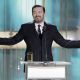Host Ricky Gervais speaks onstage during the Golden Globes at the Beverly Hilton International Ballroom in Beverly Hills on January 16, 2011