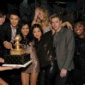 Kevin McHale, Harry Shum Jr., Naya Rivera, Jenna Ushkowitz, Heather Morris, Chord Overstreet and Amber Riley celebrate Naya’s birthday at The Bank Nightclub at the Bellagio, Las Vegas, Jan. 22, 2011
