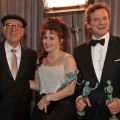 “The King’s Speech” stars Geoffrey Rush, Helena Bonham Carter and Colin Firth pose backstage with their awards at the 17th Annual Screen Actors Guild Awards held at The Shrine Auditorium on January 30, 2011 in Los Angeles