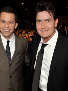 Jon Cryer and Charlie Sheen pose in the audience during the 35th Annual People’s Choice Awards held at the Shrine Auditorium on January 7, 2009 in Los Angeles