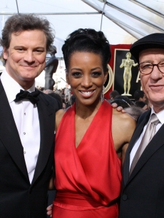 Access Hollywood’s Shaun Robinson with “The King’s Speech” stars Colin Firth and Geoffrey Rush at The Screen Actors Guild Awards, Los Angeles, Jan. 30, 2011