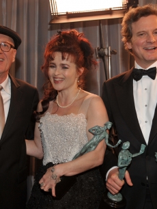 “The King’s Speech” stars Geoffrey Rush, Helena Bonham Carter and Colin Firth pose backstage with their awards at the 17th Annual Screen Actors Guild Awards held at The Shrine Auditorium on January 30, 2011 in Los Angeles