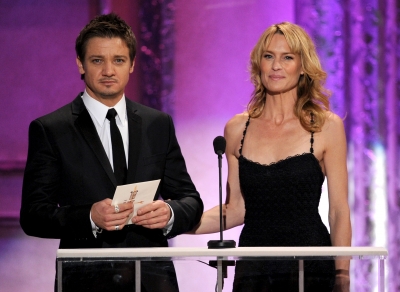 Jeremy Renner and Robin Wright present the nominees for Outstanding Male Actor in a TV Movie or Miniseries during the 17th Annual Screen Actors Guild Awards on January 30, 2011 