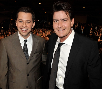 Jon Cryer and Charlie Sheen pose in the audience during the 35th Annual People’s Choice Awards held at the Shrine Auditorium on January 7, 2009 in Los Angeles