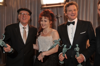 “The King’s Speech” stars Geoffrey Rush, Helena Bonham Carter and Colin Firth pose backstage with their awards at the 17th Annual Screen Actors Guild Awards held at The Shrine Auditorium on January 30, 2011 in Los Angeles
