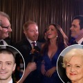 The cast of “Modern Family” chats with Shaun Robinson backsatge at the Screen Actors Guild Awards in Los Angeles on January 30, 2011 / Justin Timberlake / Betty White