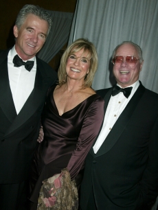 Patrick Duffy, Linda Gray and Larry Hagman of “Dallas” at a cocktail party celebrating CBS’s 75th anniversary, Nov. 2, 2003