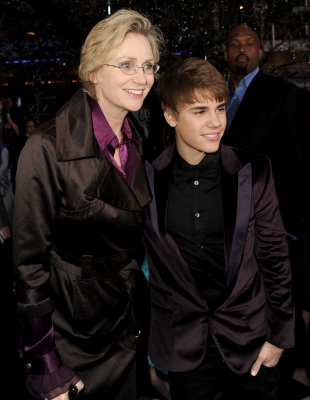 Jane Lynch and Justin Bieber arrive at the premiere of Paramount Pictures’ “Justin Bieber: Never Say Never” held at Nokia Theater L.A. Live, Los Angeles, February 8, 2011