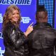 Fergie and apl.de.ap of the Black Eyed Peas smile on stage at the Bridgestone Super Bowl XLV Halftime Show press conference, Dallas, February 3, 2011 