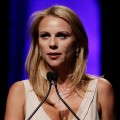 Journalist Lara Logan speaks on stage during the 33rd Annual American Women In Radio & Television Gracie Allen Awards at the Marriott Marquis, NYC, May 28, 2008