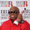 Cee Lo Green hits the red carpet with his award for Best International Male Solo Artist at the BRIT Awards 2011 at the O2 Arena in London on February 15, 2011