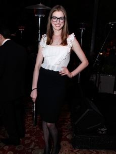 Anne Hathaway is all smiles at Harvey Weinstein and Dior’s Oscar Dinner at Chateau Marmont  in Los Angeles, Calif., on February 23, 2011