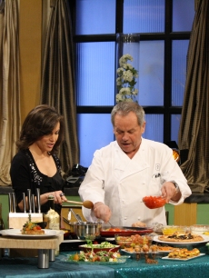 Chef Wolfgang Puck stops by to show Billy Bush and Kit Hoover what he’s got cooking for the post-Oscars Governor’s Ball menu on Access Hollywood Live on February 25, 2011