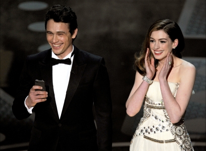 Co-hosts James Franco and Anne Hathaway give their opening monologue onstage during the 83rd Annual Academy Awards in Hollywood, Calif., on February 27, 2011