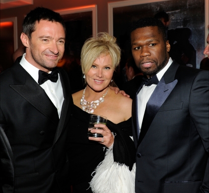 Hugh Jackman, Deborra-Lee Furness and 50 Cent attend the 2011 Vanity Fair Oscar Party Hosted by Graydon Carter at the Sunset Tower Hotel, West Hollywood, on February 27, 2011