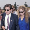 Charlie Sheen and Kelly Preston during Martin Sheen Honored with a Star on the Hollywood Walk of Fame for His Achievements in Film at Hollywood Boulevard in Los Angeles, California