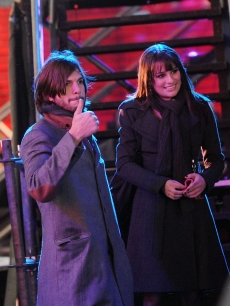 Ashton Kutcher and Lea Michele filming on location for “New Years Eve” on the streets of Manhattan in New York City on March 15, 2011 