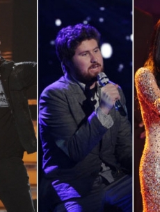 James Durbin, Casey Abrams and Pia Toscano perform on “American Idol” on March 30, 2011