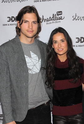 Ashton Kutcher and Demi Moore attend the launch party for “Real Men Don’t Buy Girls” at Steven Alan Annex in New York City, on April 14, 2011   
