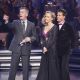Kendra Wilkinson and Louis van Amstel with Tom Bergeron on “Dancing with the Stars,” April 2011