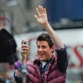 Cory Monteith greets the fans at the “Glee” set in Times Square in New York City on April 25, 2011 