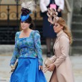 Princess Eugenie of York and Princess Beatrice of York arrive to attend the Royal Wedding of Prince William to Catherine Middleton at Westminster Abbey in London on April 29, 2011