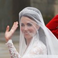 Catherine Middleton waves as she arrives for the Royal Wedding of Prince William to Catherine Middleton at Westminster Abbey in London on April 29, 2011 