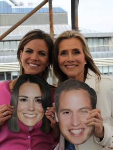 Natalie Morales and Meredith Vieira have a little fun before appearing on Access Hollywood Live, outside Westminster Abbey, London, April 26, 2011
