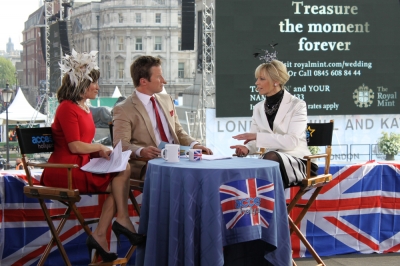 Kit Hoover and Billy Bush talk Royal Wedding fashion with Avril Graham of Harper’s Bazaar on Access Hollywood Live, April 29, 2011