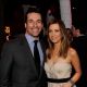 Jon Hamm and Kristen Wiig smile at the after party for the premiere of Universal Pictures’ “Bridesmaids” at the Hammer Museum in Los Angeles on April 28, 2011 