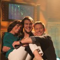 “American Idol’s” James Durbin gives Kit Hoover a lift on Access Hollywood Live as Billy Bush gets in on the action, May 2011