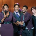 Simon Cowell, Jackie Evancho, Oprah Winfrey, Will Smith, Usher and Tom Cruise on stage at “Oprah! A Farewell Spectacular” at the United Center in Chicago, Illinois on May 17, 2011 