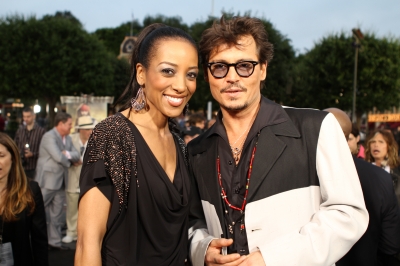 Access Hollywood’s Shaun Robinson with Johnny Depp at the “Pirates of the Caribbean: On Stranger Tides” premiere at Disneyland, Anaheim, Calif., May 7, 2011