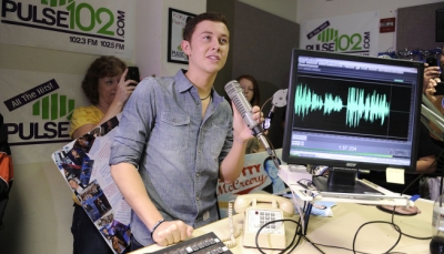 “American Idol” finalist Scotty McCreery does an interview with a local radio station during his hometown visit in Raleigh, North Carolina