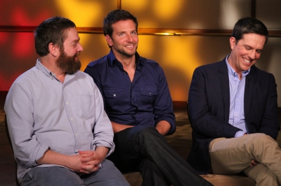 Zach Galifianakis, Bradley Cooper and Ed Helms are all smiles while chatting with Access Hollywood at the junket for “The Hangover, Part II” in Los Angeles on May 18, 2011